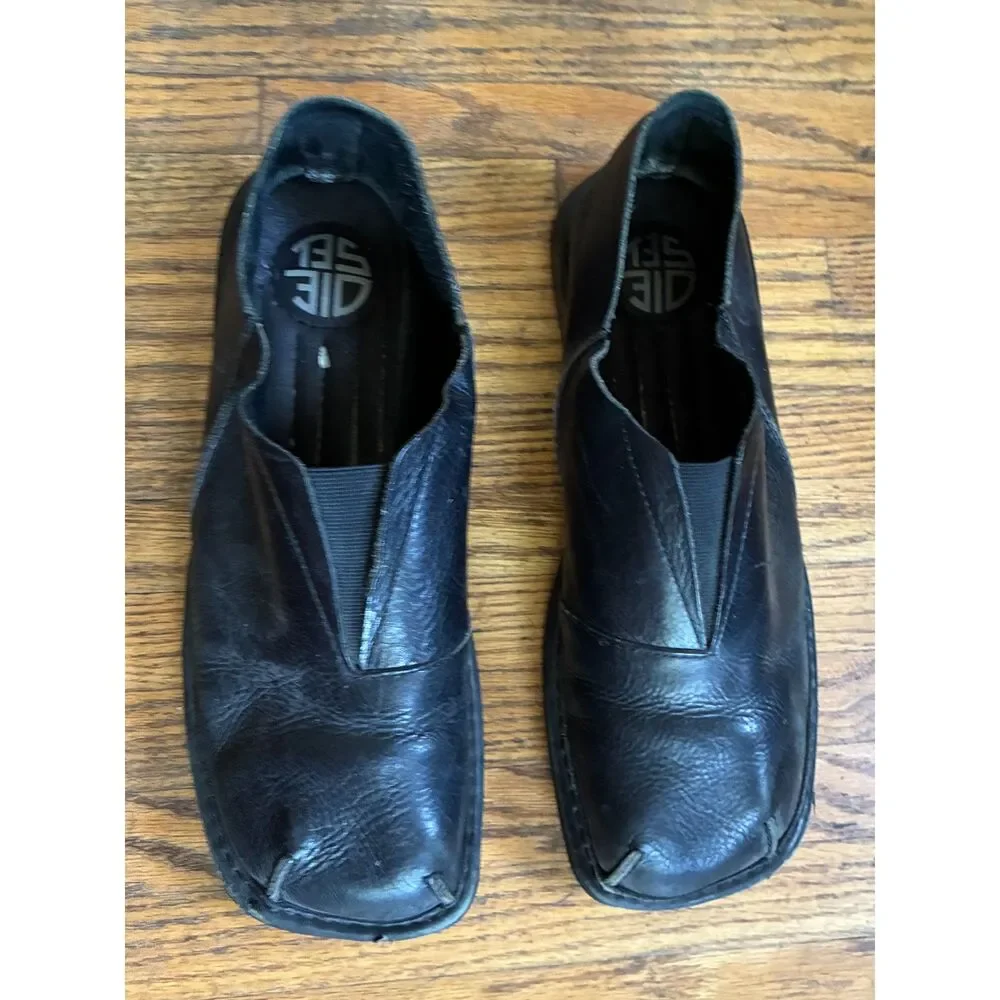 DIESEL Black Leather Square Toe Slip-On Casual Loafers Shoes   Men's Size 12